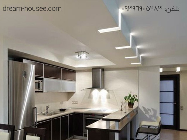 مدل های جدید نورپردازی سقف کناف در آشپزخانه
