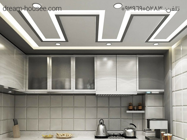 مدل های جدید نورپردازی سقف کناف در آشپزخانه2